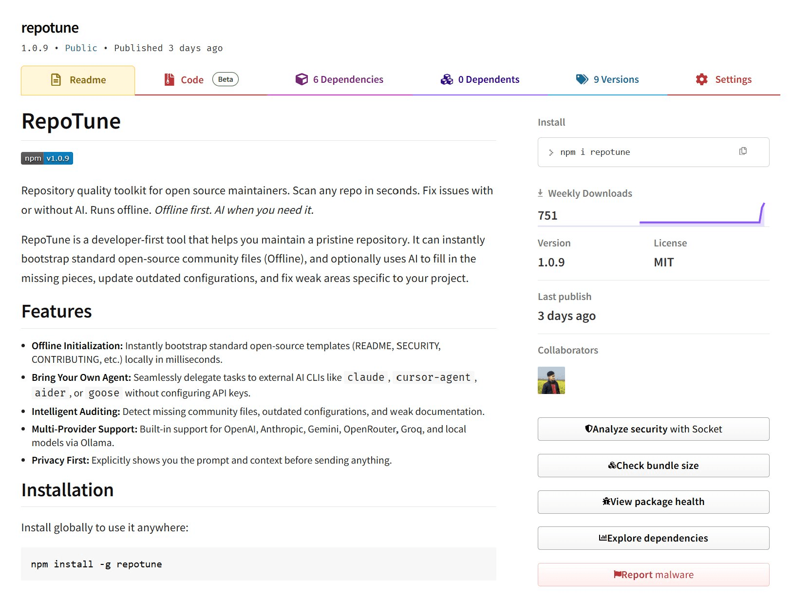 RepoTune screenshot